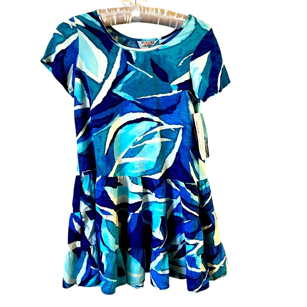 NWT Jams World Lil’ People Girls Medium Dress Bay Leaf Blue Watercolor Pattern